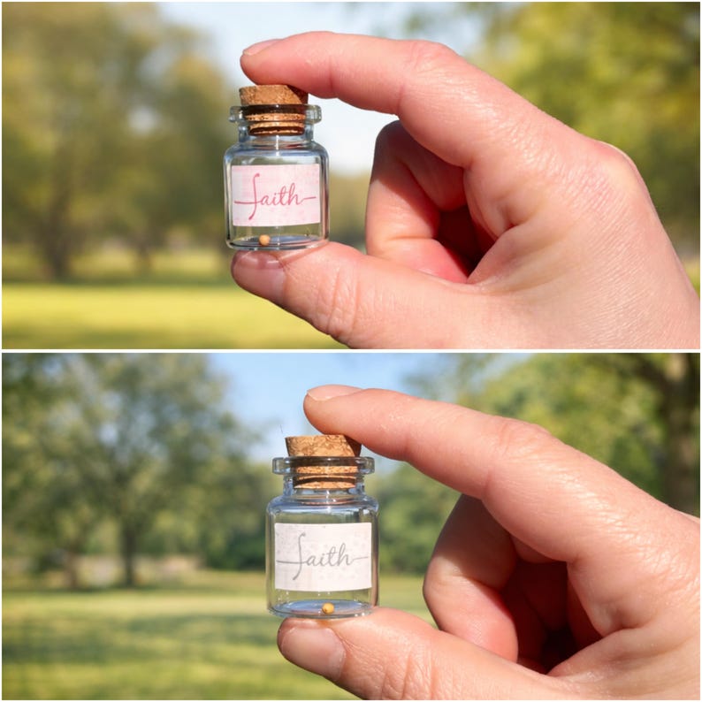 Mustard seed glass bottle | Faith Jar Party Favors | Church Gift | Baptism Party Favors image 2