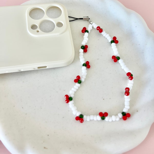 Cherry Phone Charm Chain | Beaded Strap | Phone Case Chain | TikTok Phone Chain | Phone String or Rope | Trendy 90s Y2K Aesthetic