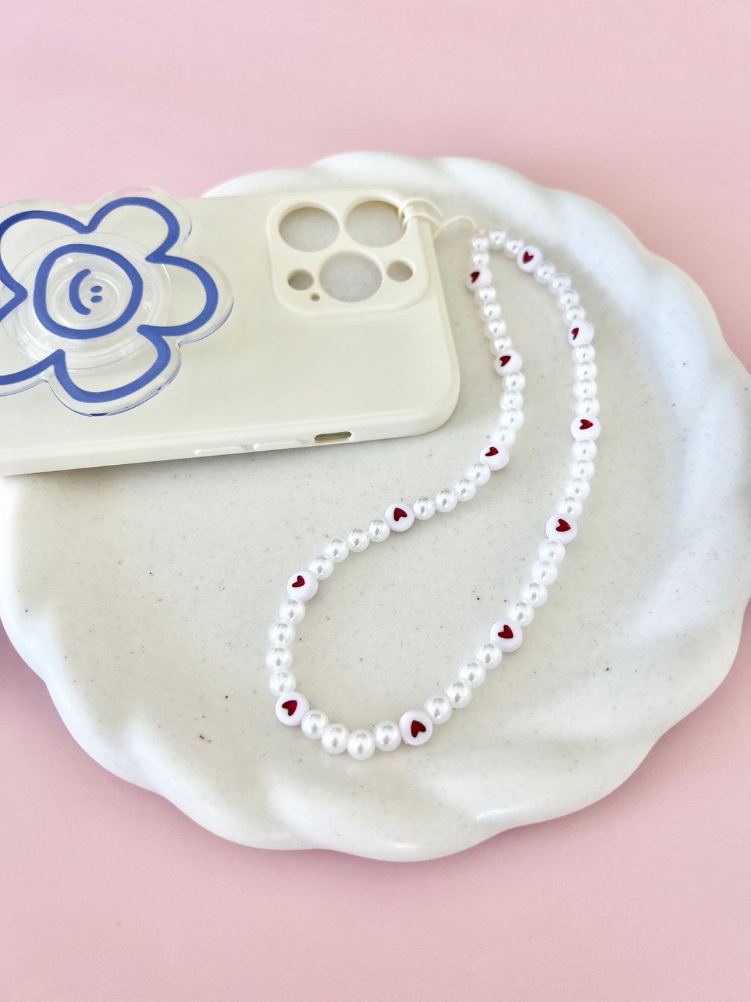 Hearts Phone Charm Chain Beaded Phone Strap Phone Case Chain Tik Tok