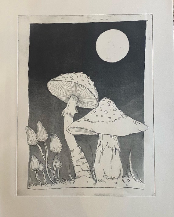 Midnight Moon Mushroom Drawing Notebook