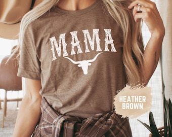 Mama Longhorn Tee, Cowboy Mama T-shirt, Western t-shirt, Cattle t-shirt, Farm t-shirt, Mother&#39;s Day Gift, Gift For Mom, Cattle Farm Lover