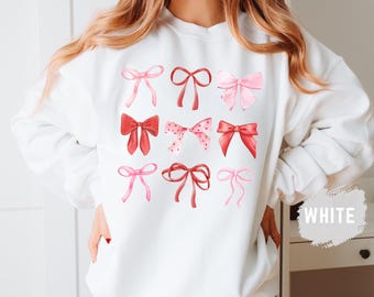 Bow Sweatshirt, Ribbon Sweatshirt, Pink Sweatshirt, Ribbon Crewneck, Gift For Her, Cute Sweatshirt, Cute Ribbon Sweatshirt, Women Gift