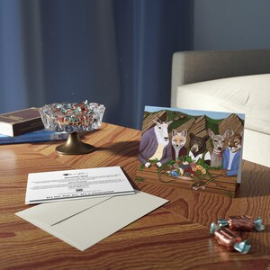 Cartes de correspondance artistiques Animaux de la forêt, Renard roux et ours noir « Repas à la montagne » Illustrations par Roberta Pacino (8, 16 et 24 pcs)