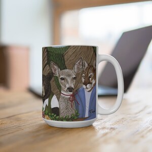 Taza de café con diseño de zorro rojo y oso negro: Mountain Meal de Roberta Pacino