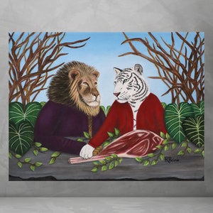 Fine Art Prints Lion and Tiger Fantasy, "King's Table," by Roberta Pacino