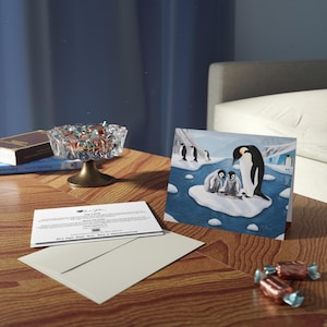 Tarjetas de felicitación con una familia de pingüinos, arte invernal de Roberta Pacino, tarjetas de felicitación navideñas, regalos para calcetines o deseos cotidianos