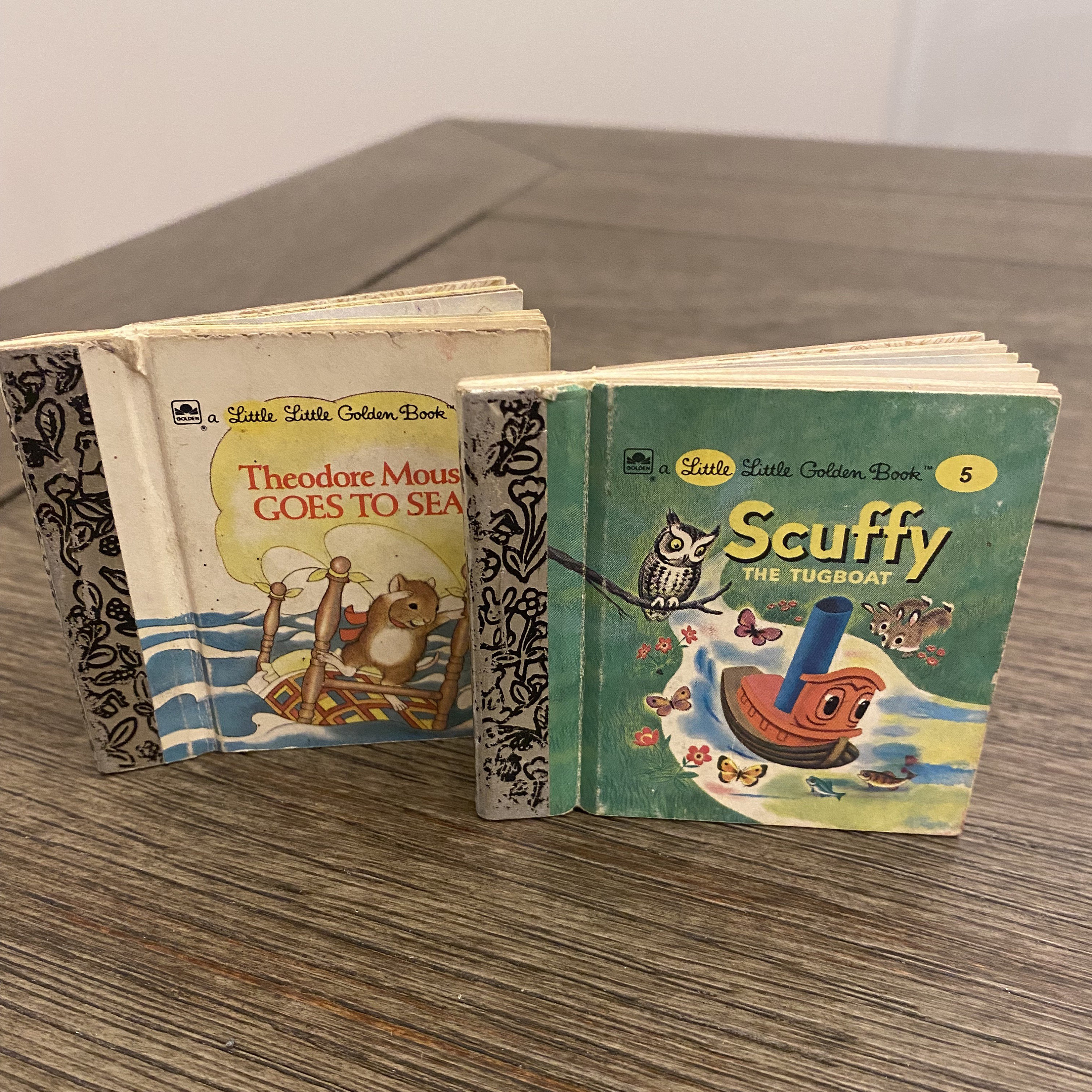 Vintage Mini Little Little Golden Books, Theodore Mouse Goes To Sea, Scuffy The Tugboat, Mini Picture Book, Tiny Book, UD
