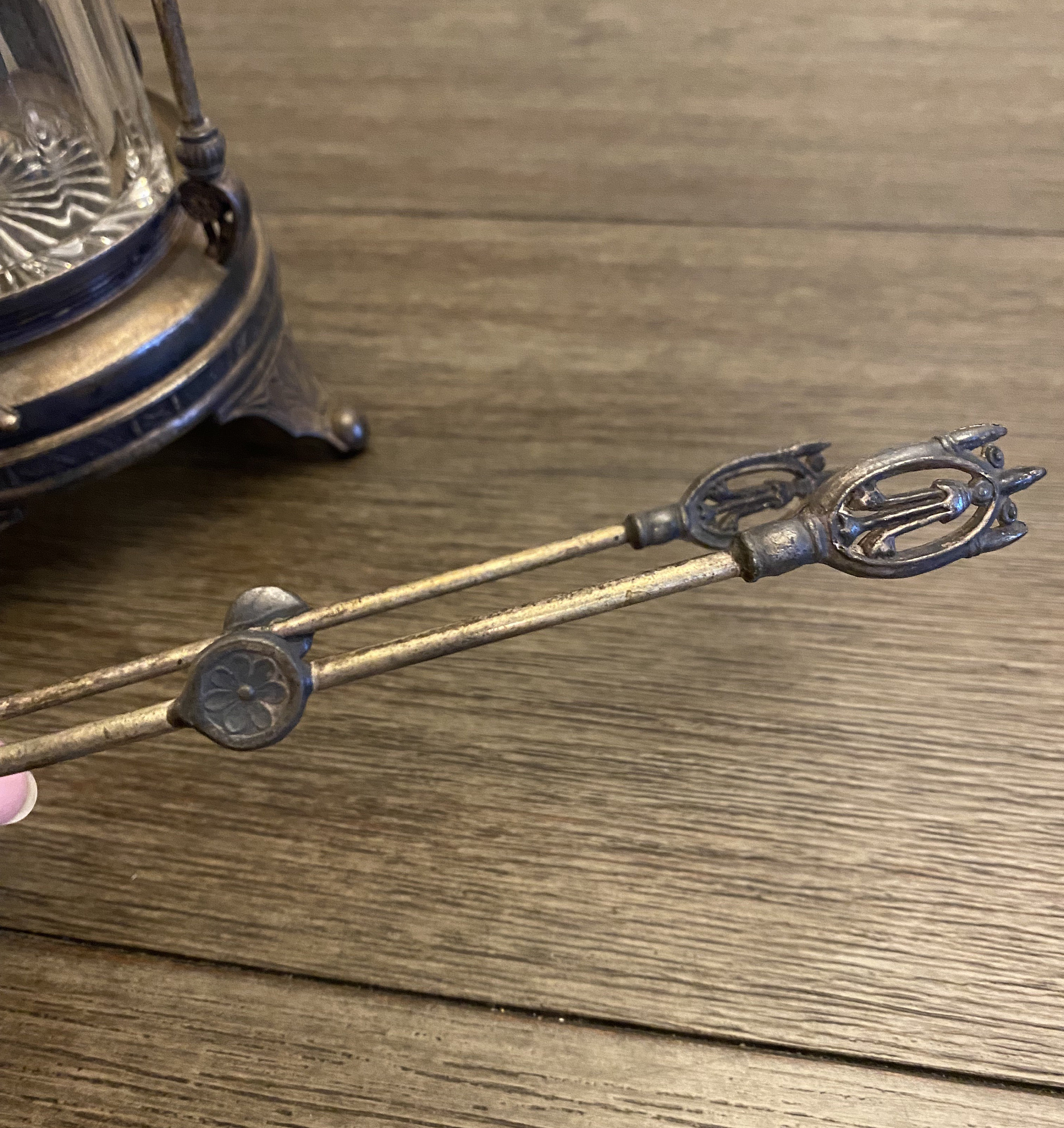 Antique Vintage Glass Pickle Castor, Ornate Etched Glass