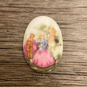 Vintage Painted Porcelain Cameo, Romantic Scene Porcelain Cameo Brooch,  Victorian Cameo Brooch, Victorian Romantic Jewelry, DT