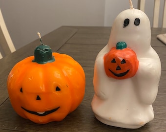 Halloween Candle Set: Ghost Holding Pumpkin, Pumpkin Face Candles