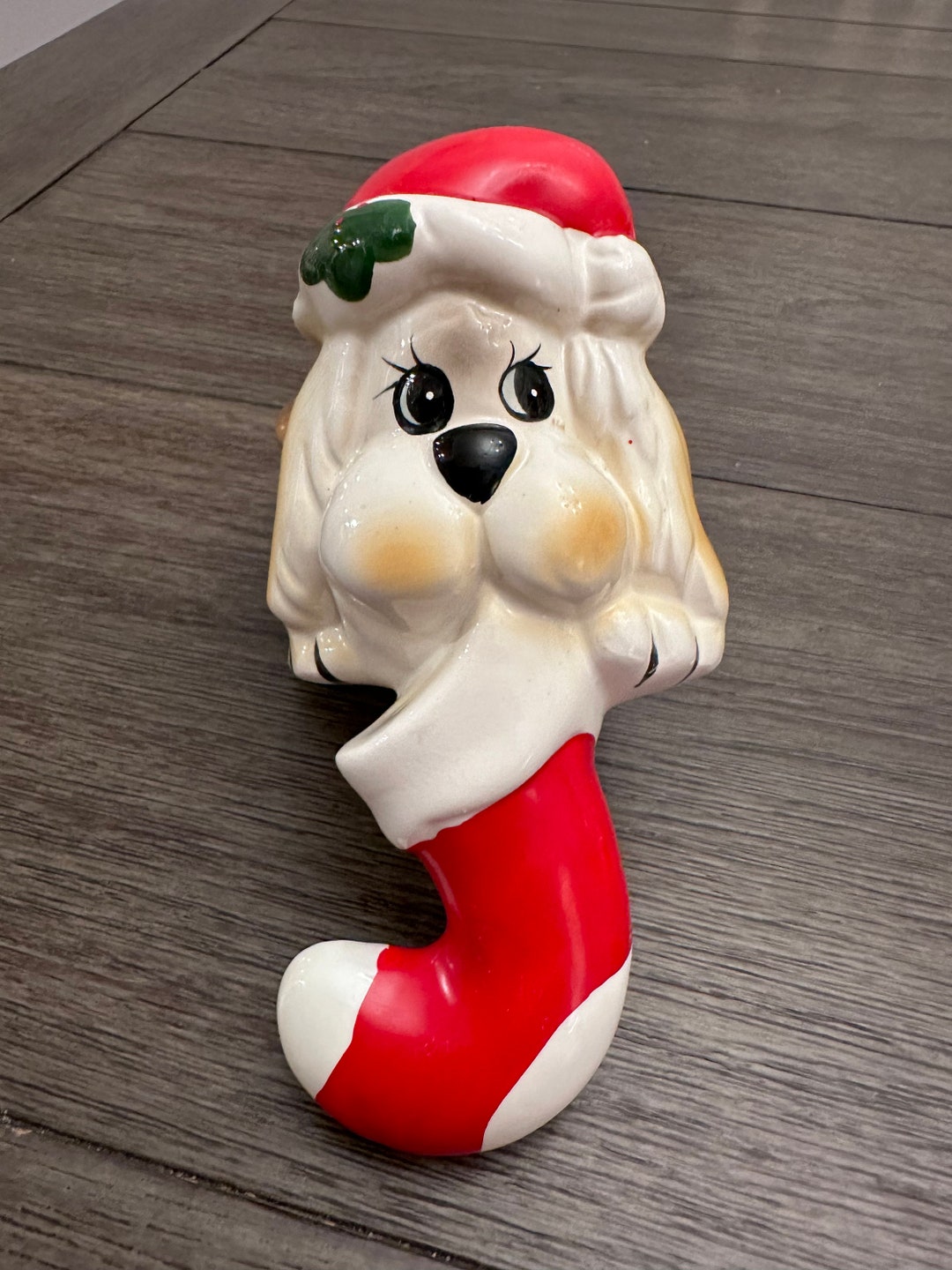 Vintage Dog Stocking Holder, Christmas Puppy Stocking Hanger, Christmas