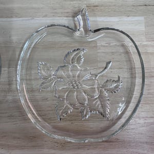 Vintage Hazel Atlas Clear Orchard Apple Blossom Snack Plates, Set of 4 Apple Shaped Plates