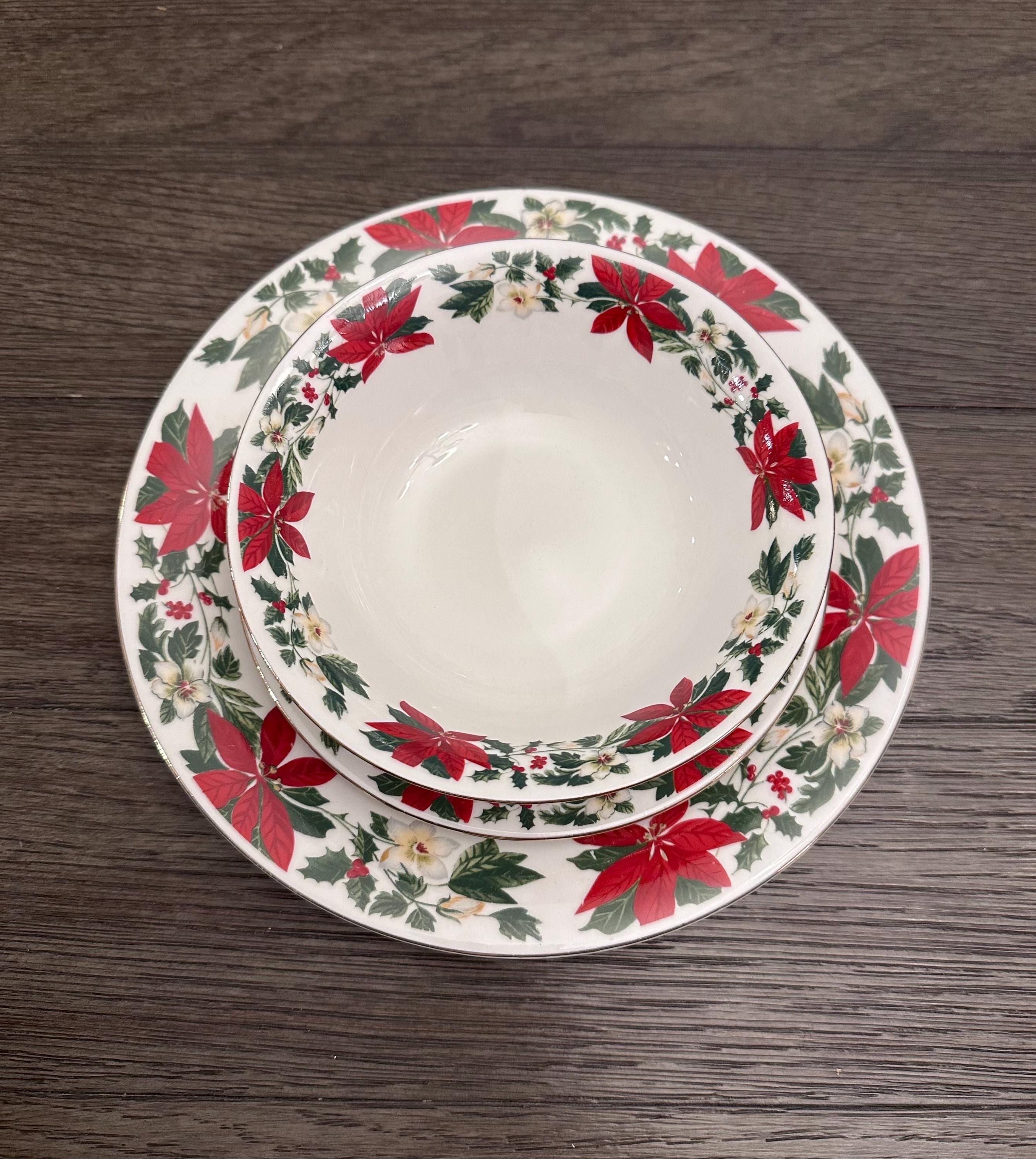 Gibson Poinsettia Holiday Dinnerware Set, Gibson Christmas