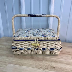 Vintage Sewing Basket, Rectangular Wicker Sewing Basket