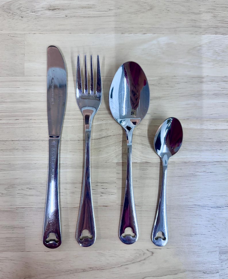 Disney Mickey Mouse Silverware Set of 4, Mickey Mouse Flatware Set, Disney Parks Silverware image 1