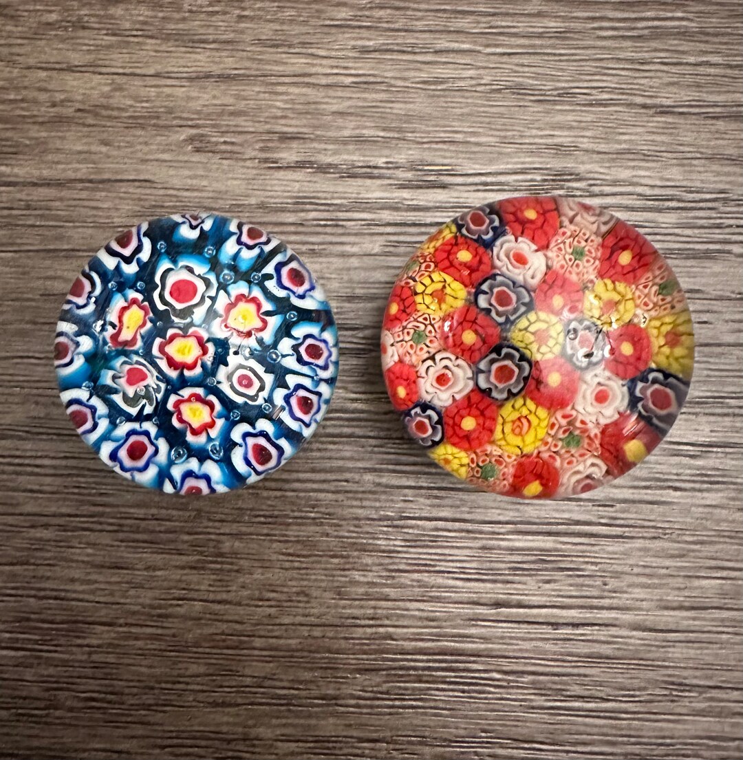 Millefiori Art Glass Paperweight Set: Floral Office Decor - Etsy
