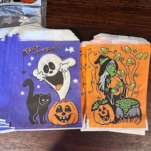 Vintage Fun World Halloween Treat Bags: Witch, Ghost, Cat - 56 Count