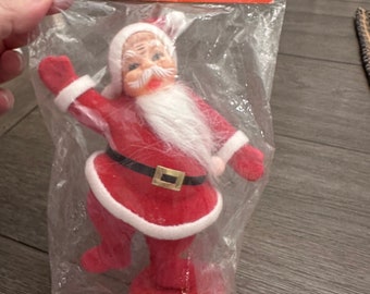 Vintage Flocked Santa, Waving Santa, Flocked Dancing Santa, Vintage Christmas Decoration, Vintage Santa Claus