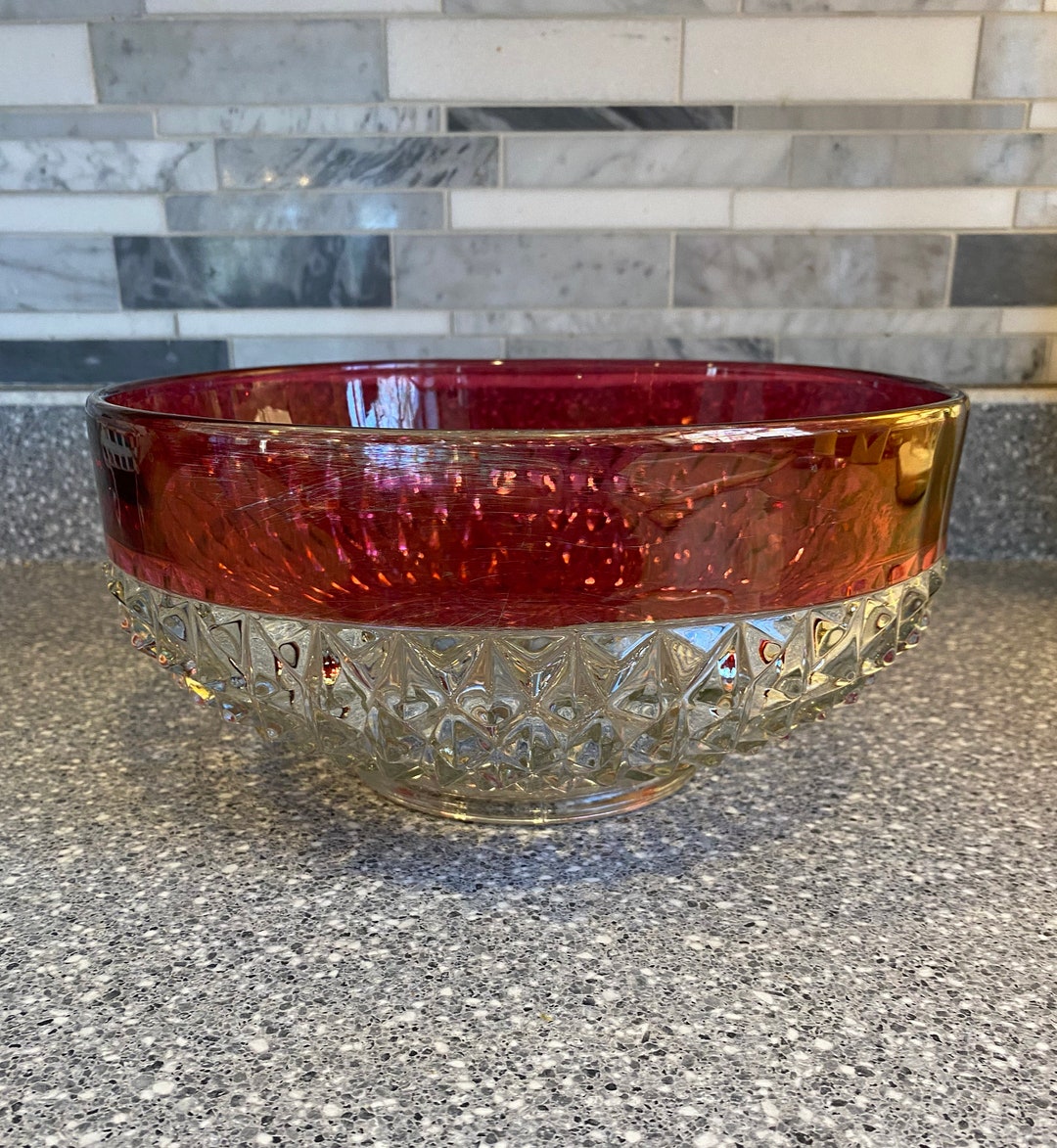 Vintage Indiana Glass Cranberry Diamond Point Serving Bowl - Etsy