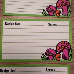 Vintage Set of 20 Pink Mushroom Recipe Cards, Pink Mushroom Blank Recipe Cards, Lined 3 x 5 Recipe Cards, Kitschy Kitchen Mushroom Cards