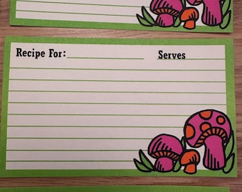 Vintage Pink Mushroom Recipe Cards: Set of 20 Lined Blank Cards