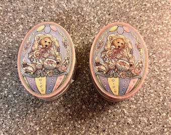 Vintage Boyds Bear Easter Trinket Box Set: Oval Cardboard Gift Boxes