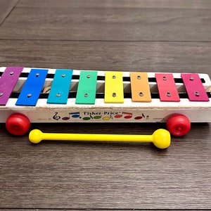 Vintage Fisher Price Xylophone: Pull A Tune Wooden Musical Toy