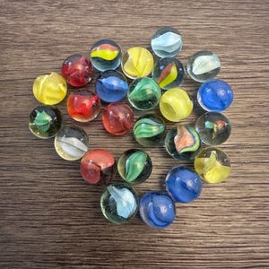 Set of 24 Multi Colored Cat’s Eye Glass Marbles, Cats Eye Marbles, Blue Yellow Red Glass Marbles, Glass Marbles, Glass Cats Eye Marbles