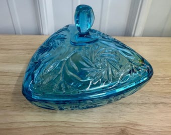 Vintage Hazel Atlas Capri Blue Pinwheel Candy Dish