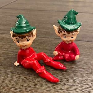 Vintage Artmark Ceramic Pixie Elves: MCM Christmas Kitsch, Set of 2