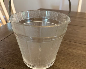 Vintage Ice Bucket, Vintage Glass Pail, Glass Bucket, Textured Glass Wooden Pail Ice Bucket, C2