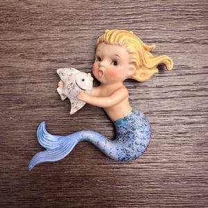 Vintage Norcrest Mermaid Wall Plaque: Hand-Painted Ceramic Figurine