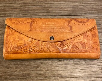 Vintage Tooled Leather Wallet: Mexican Clutch