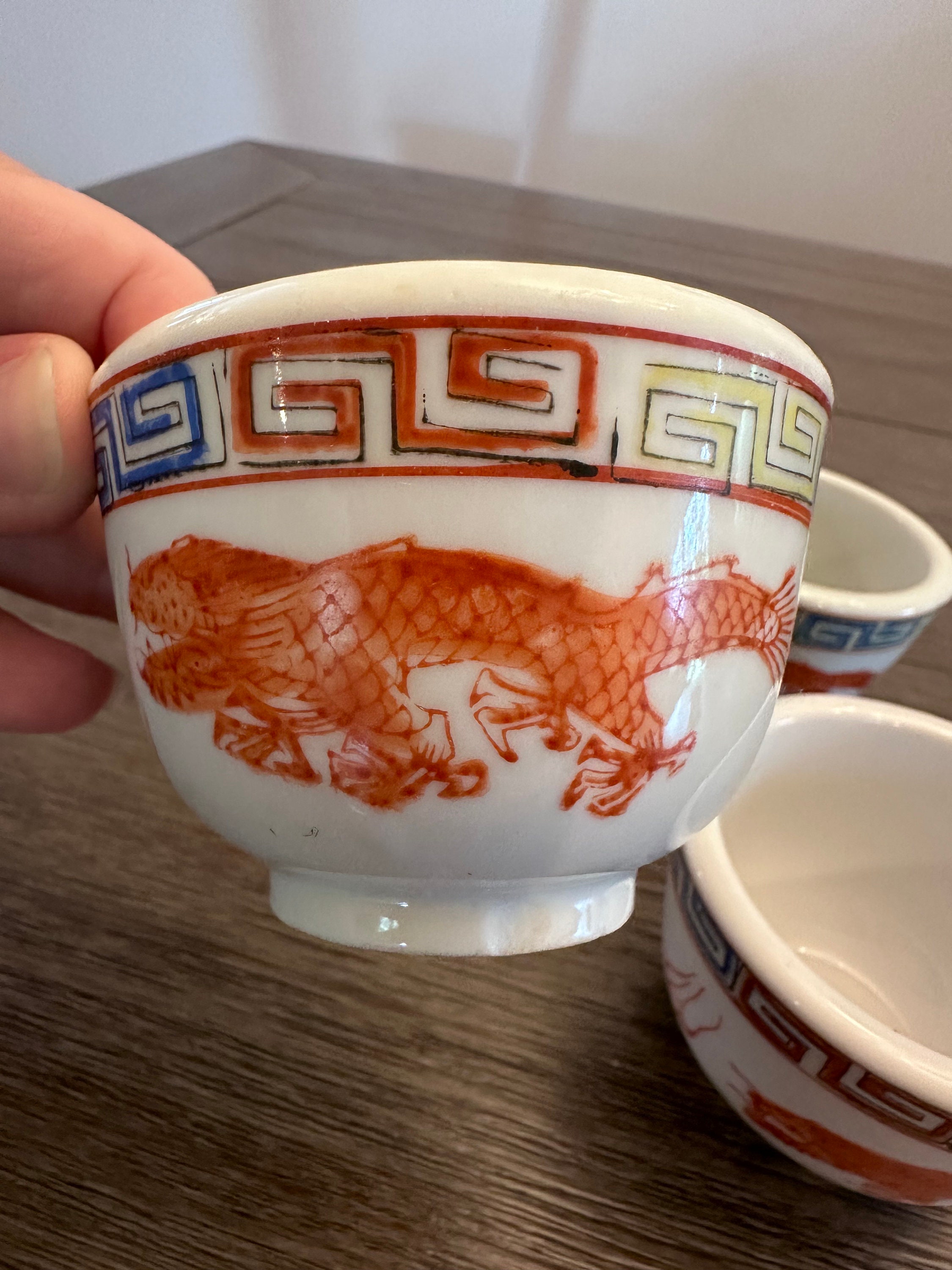 Vintage F S Louie Co Dragon Phoenix Tea or Saki Cup, Chinese