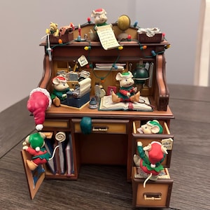Enesco Christmas Mice Checking It Twice Music Box, Enesco Christmas Mice Illuminated Action Musical, Vintage Christmas Musical Decor
