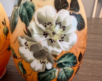 Antique Mount Washington Glass Vases: Hand-painted Magnolia Floral