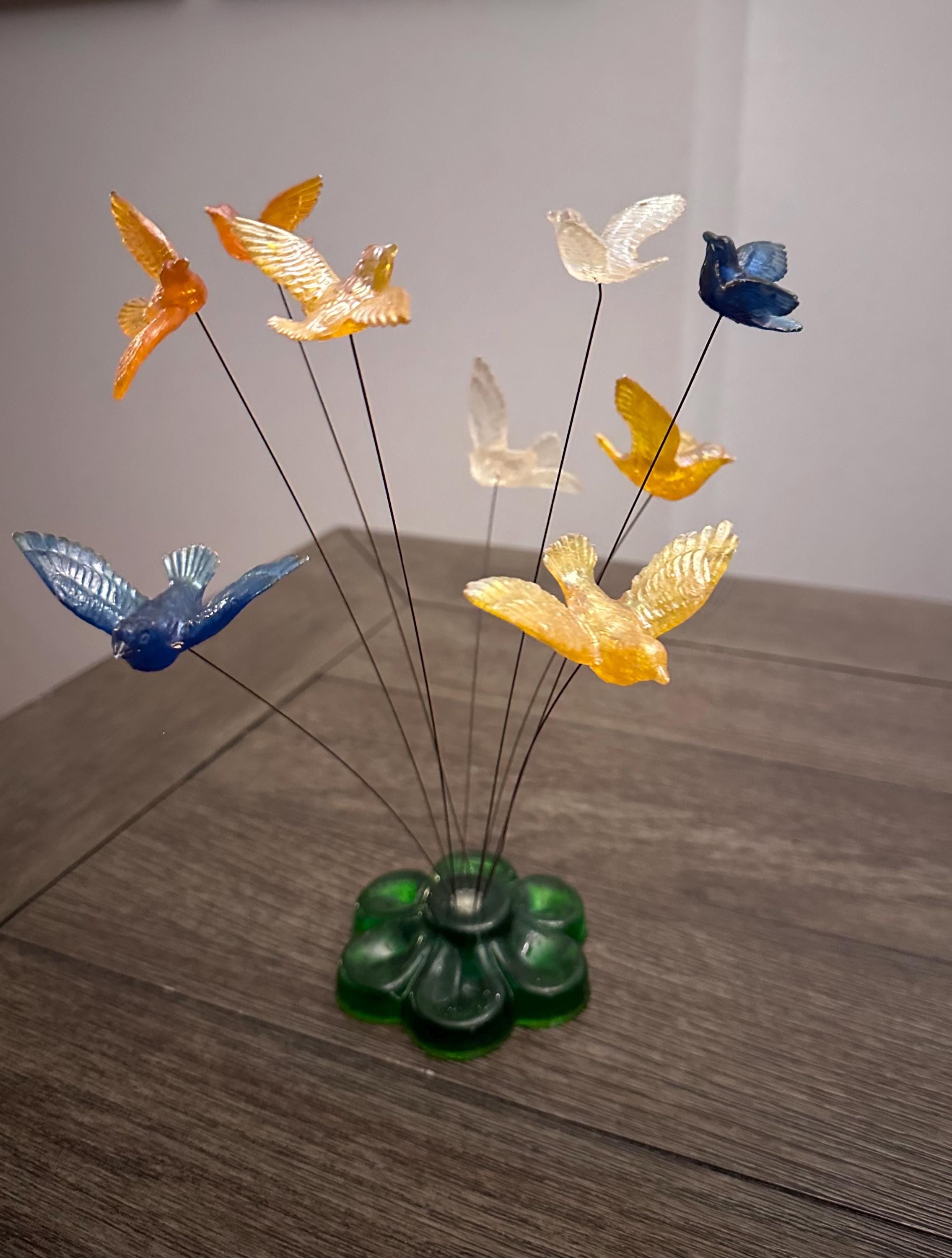 Vintage Lucite Kinetic Wire Bird Sculpture, Vintage Iridescent