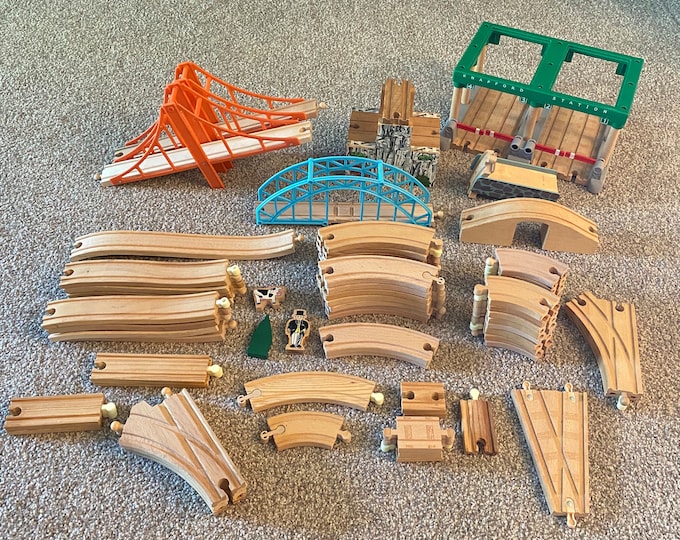 Wooden Reversible Toy Train Tracks, Lot of Wooden Train Tracks, Train