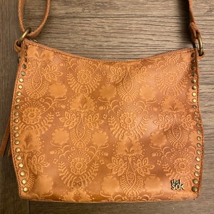 The Sak Floral Embossed Leather Crossbody the Sak Saratoga Ochre Leather Purse Leather Crossbody Bag U D1 Etsy