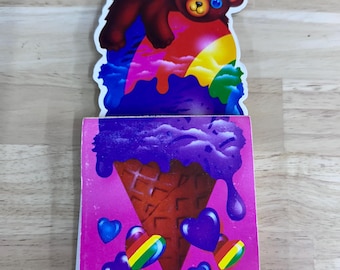 Vintage Lisa Frank Teddy Bear Notepad: Rainbow Ice Cream Cone, 1987