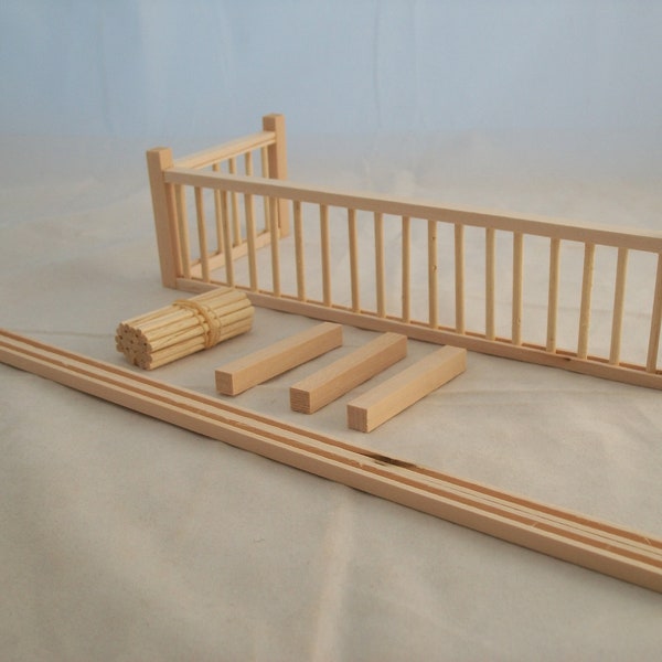 Railing Kit 1  - 1/12 Scale Dollhouse Miniature - unfinished basswood -
