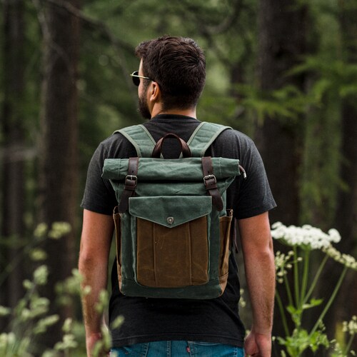 Waxed Canvas Roll Top Backpack Etsy