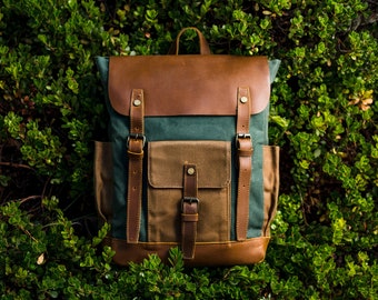 Vintage Laptop Rucksack | Waxed Canvas Backpack | Old School Backpack | Hiking Backpack | Bushcraft Rucksack - GÖTEBORG