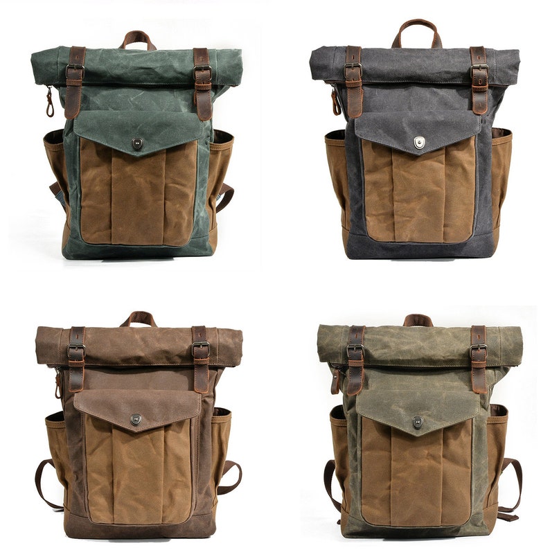 Waxed Canvas Roll Top Backpack LUND Etsy