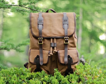 Waxed Canvas Travel Backpack | Vintage Backpack | Old School Rucksack | Men's Vintage Canvas Backpack | CALGARY