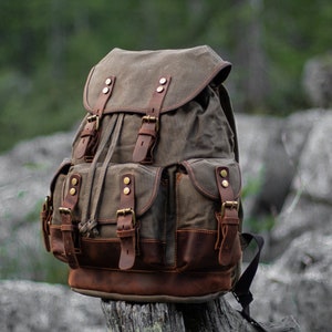 Canvas Hiking Backpack Vintage Backpack Canvas Rucksack School Backpack Travel Backpack for Men & Women UPPSALA zdjęcie 3