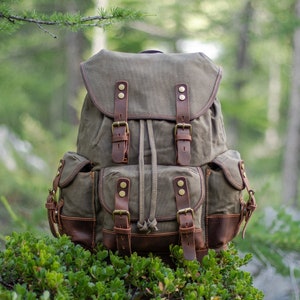 Canvas Hiking Backpack Vintage Backpack Canvas Rucksack School Backpack Travel Backpack for Men & Women UPPSALA zdjęcie 2