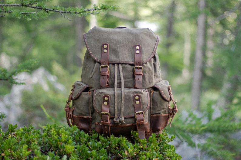 Canvas Hiking Backpack Vintage Backpack Canvas Rucksack School Backpack Travel Backpack for Men & Women UPPSALA zdjęcie 2