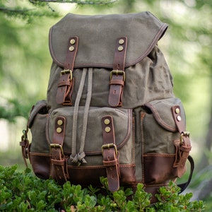 Canvas Hiking Backpack Vintage Backpack Canvas Rucksack School Backpack Travel Backpack for Men & Women UPPSALA zdjęcie 1