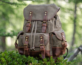 Canvas Hiking Backpack | Vintage Backpack | Canvas Rucksack | School Backpack | Travel Backpack for Men & Women - UPPSALA